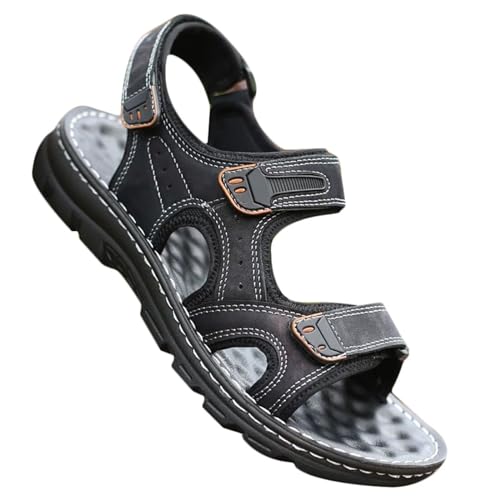 Rivccku Trekkingsandalen Herren Leder Wandern Sandalen Sport Outdoor Wanderschuhe Sommer Strand Sandalen von Rivccku