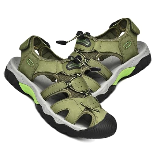 Rivccku Trekkingsandalen Herren Leder Wandern Sandalen geschlossen Zehen Sandalen Sport und Outdoor Trekking Sandalen Verstellbar Sommer Atmungsaktive Strandsandalen von Rivccku