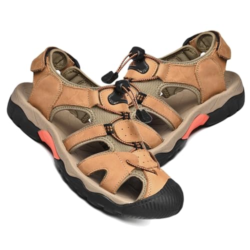 Rivccku Trekkingsandalen Herren Leder Wandern Sandalen geschlossen Zehen Sandalen Sport und Outdoor Trekking Sandalen Verstellbar Sommer Atmungsaktive Strandsandalen von Rivccku