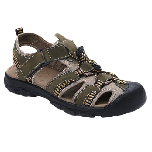 Rivccku Wandersandalen Herren Sommer Strand Sandalen Trekkingsandalen Männer Klettverschluss Outdoor Sport Leder Schuhe Geschlossene Zehe Sandalen von Rivccku