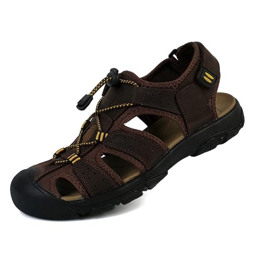 Sandalen Herren Leder Strand Wandersandale Trekkingsandalen Outdoorschuhe Sommer Freizeitschuhe Wanderschuhe Männer Sport-Outdoor Wasser Fischer Atmungsaktive Sandale von Rivccku
