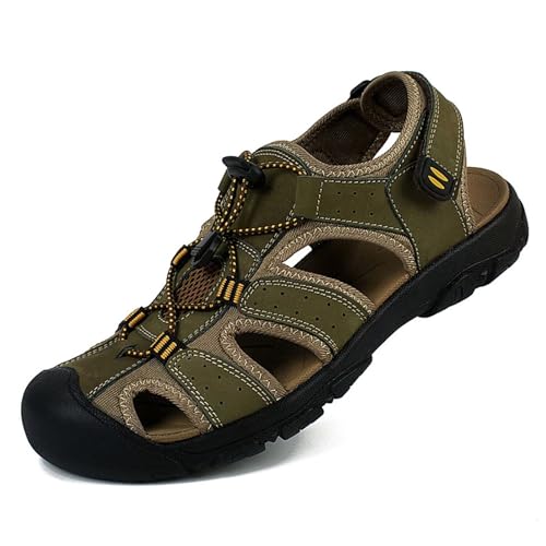 Sandalen Herren Leder Strand Wandersandale Trekkingsandalen Outdoorschuhe Sommer Freizeitschuhe Wanderschuhe Männer Sport-Outdoor Wasser Fischer Atmungsaktive Sandale von Rivccku
