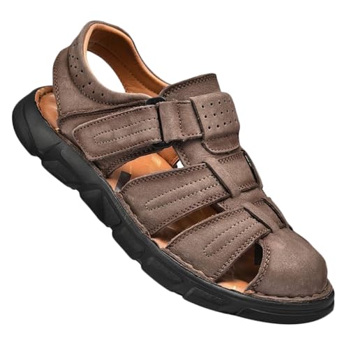 Sandalen Herren Leder Strand Wandersandale Trekkingsandalen Outdoorschuhe Sommer Freizeitschuhe Wanderschuhe Männer Wasser Fischer Atmungsaktive Sandale von Rivccku