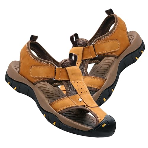 Trekkingsandalen Geschlossene Zehe Herren Sommer Sport Wandersandalen aus Leder Athletische Sandale Outdoor Strand Sandale Fischer Wasserschuhe von Rivccku