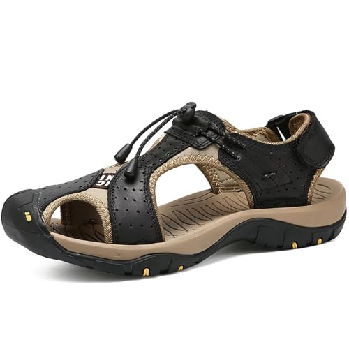 Wandersandale Herren Leder Strand Trekkingsandalen Outdoorschuhe Sommer Freizeitschuhe Wanderschuhe Männer Sport-Outdoor Wasser Fischer Atmungsaktive Sandale von Rivccku
