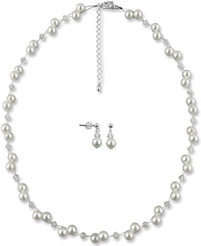 Rivelle Damen Brautschmuck Set creme Schmuckset Perlen Swarovski kristall Kette Collier Ohrringe Hochzeit Geschenkbox von Rivelle