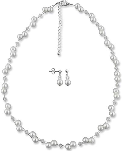 Rivelle Damen Brautschmuck Set weiß Schmuckset Perlen Swarovski kristall Kette Collier Ohrringe Hochzeit Geschenkbox von Rivelle