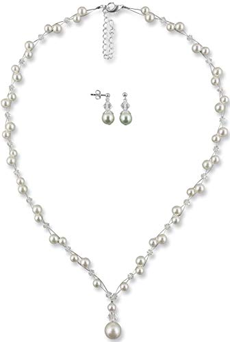 Rivelle Damen Brautschmuck Set creme Schmuckset Swarovski kristall Perlen Halskette Collier Ohrringe Schmuck Hochzeit Geschenkbox von Rivelle