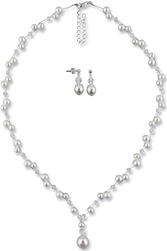 Rivelle Damen Brautschmuck Set weiß Schmuckset Swarovski kristall Perlen Halskette Collier Ohrringe Schmuck Hochzeit Geschenkbox von Rivelle