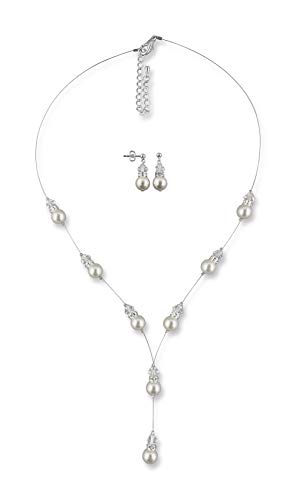 Rivelle Damen Brautschmuckset Y-Kette Ohrringe creme Schmuckset Perlen Swarovski kristall Collier Hochzeit Geschenkbox von Rivelle