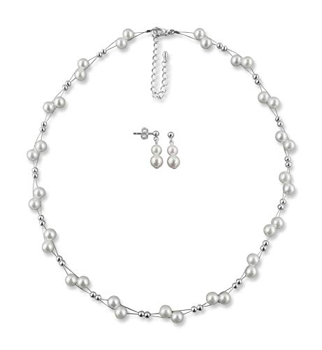 Rivelle Damen Brautschmuck 2er Set weiß Schmuckset Perlen Kette Collier Ohrringe Hochzeit Geschenkbox Rivelle Damen Brautschmuck 2er Set weiß Schmuckset Perlen Kette Collier Ohrringe Hochzeit Geschenkbox von Rivelle
