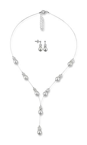 Rivelle Damen Brautschmuckset Y-Kette Ohrringe weiß Schmuckset Perlen Swarovski kristall Collier Hochzeit Geschenkbox von Rivelle