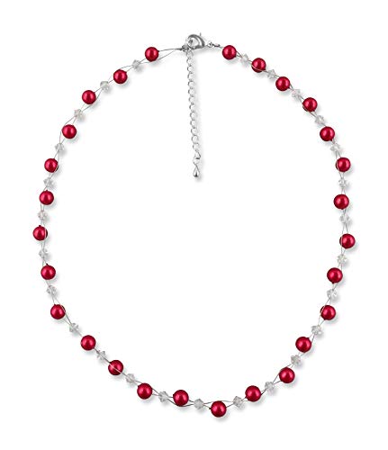 Rivelle Damen Perlenkette Strass kristall Perlen rot Kette Perlen Collier Halskette Necklace Modeschmuck Hochzeit von Rivelle