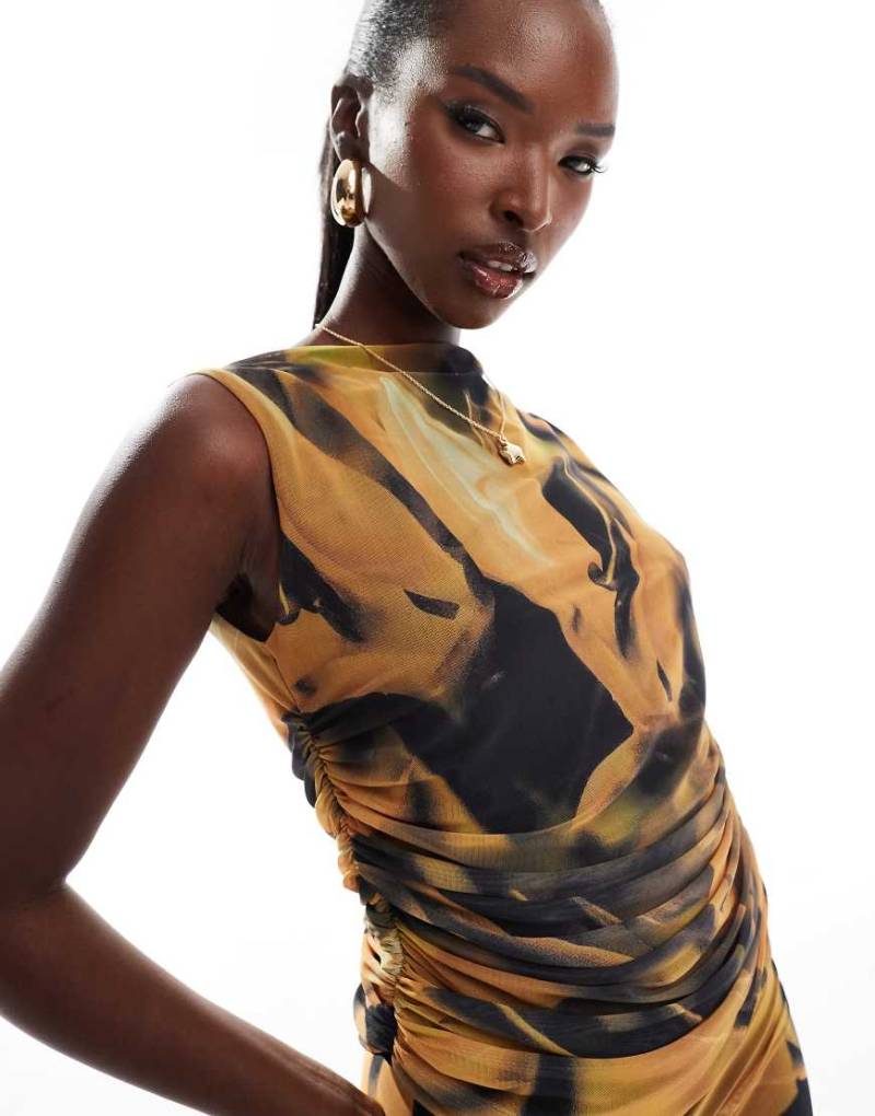 River Island - Netzstoff-Oberteil in Gelb mit Blumenmuster, Kombiteil von River Island Petite