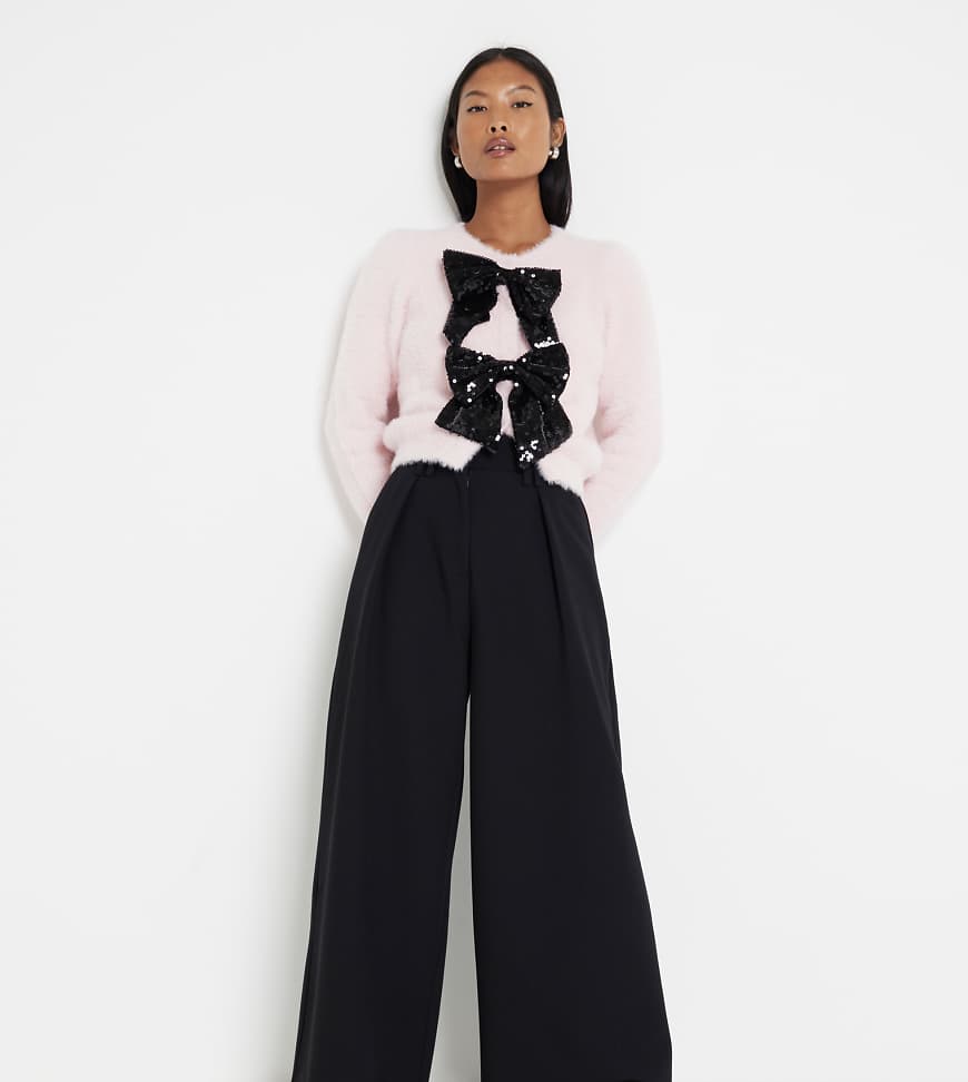 River Island Petite - Schwarze Hose mit weitem Beinschnitt von River Island Petite