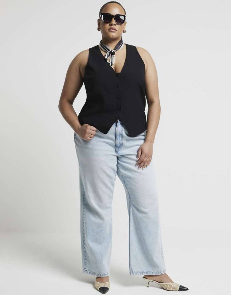 River Island Plus - Weste in Schwarz mit Knopfleiste vorne von River Island Plus