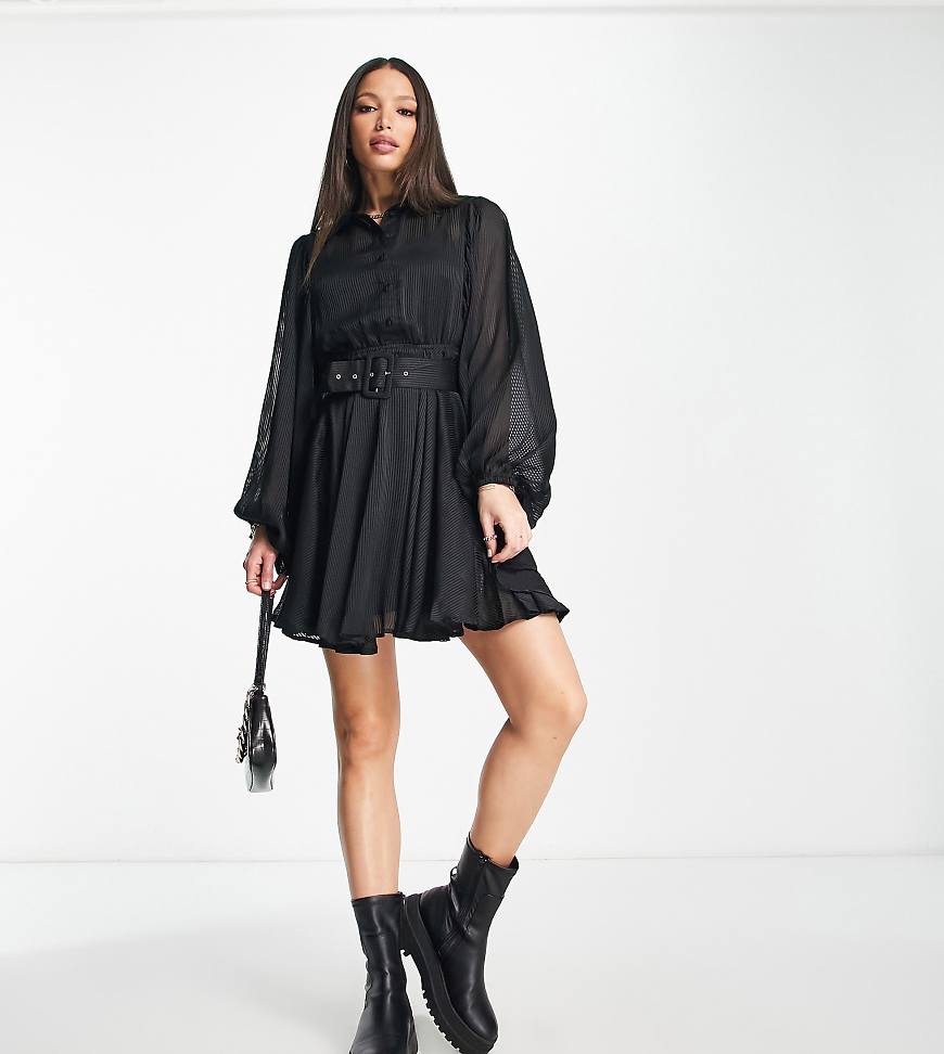 River Island Tall - Kurzes Hemdblusenkleid in Schwarz mit Fledermausärmeln von River Island Tall