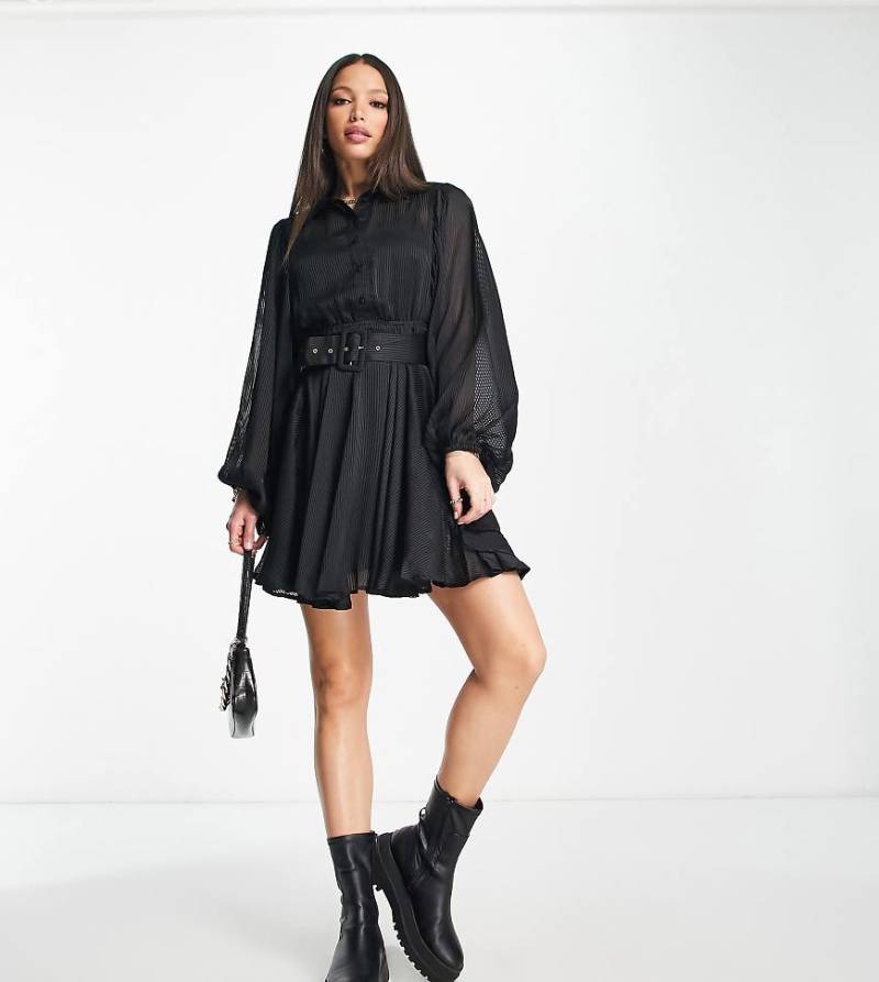 River Island Tall - Kurzes Hemdblusenkleid in Schwarz mit Fledermausärmeln von River Island Tall