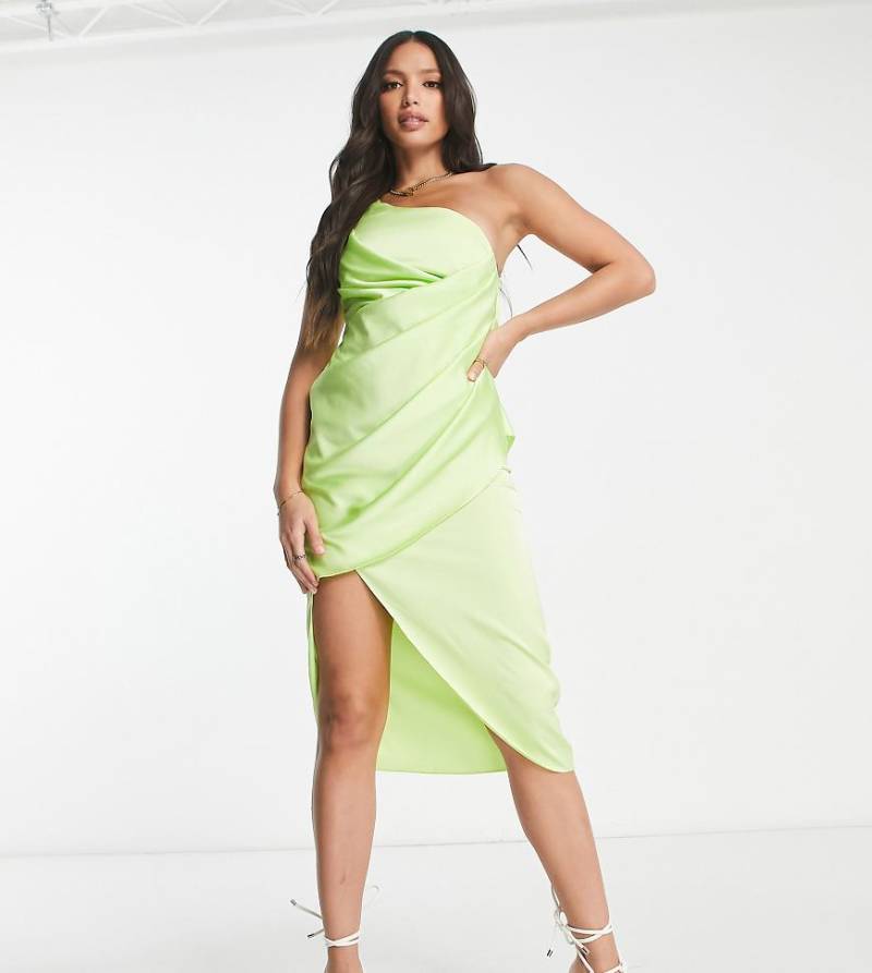 River Island Tall - Midikleid in Limettengrün mit One-Shoulder-Träger von River Island Tall