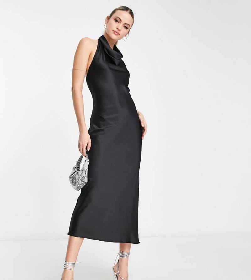 River Island Tall - Neckholderkleid in Schwarz mit Ketten-Detail von River Island Tall