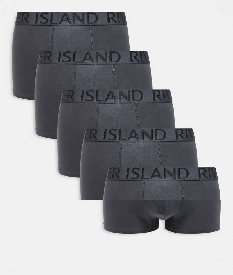 River Island - 5er-Pack Unterhosen in Dunkelgrau mit Jacquard-Bund-Weiß von River Island