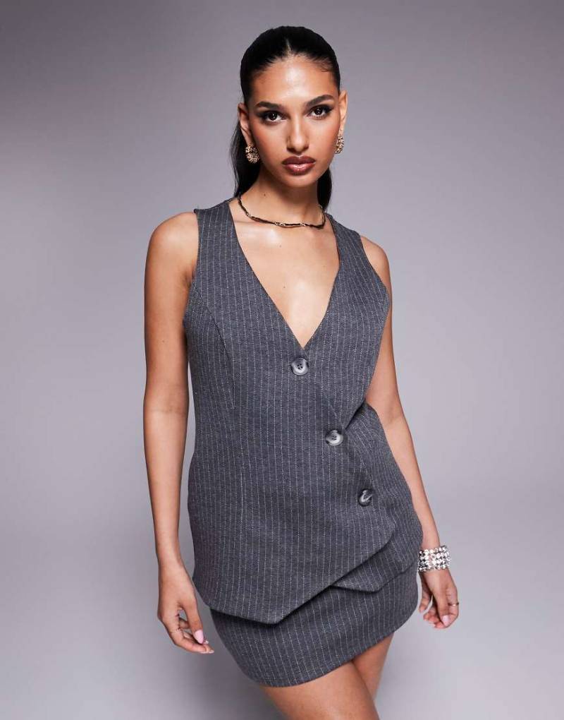 River Island - Asymmetrische Weste in Grau mit Nadelstreifen von River Island