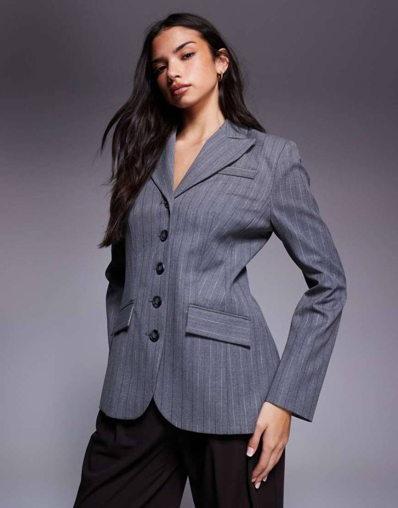River Island - Blazer in Dunkelgrau mit Nadelstreifen von River Island