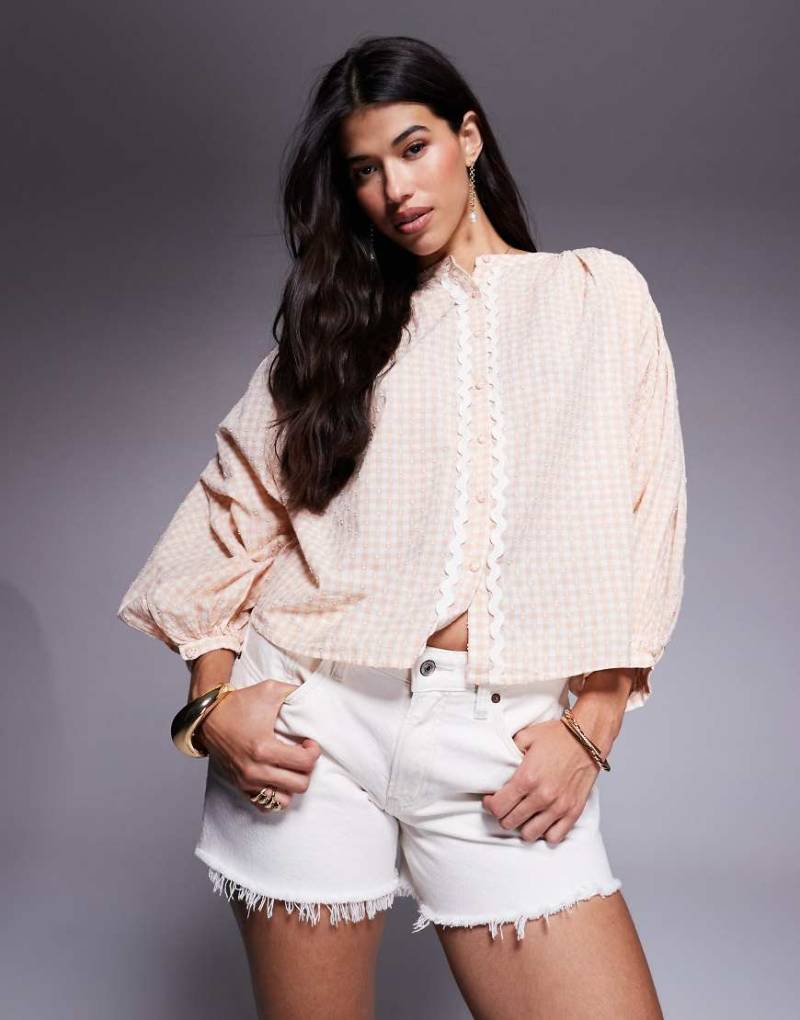 River Island - Bluse in Orange mit Vichy-Karos von River Island