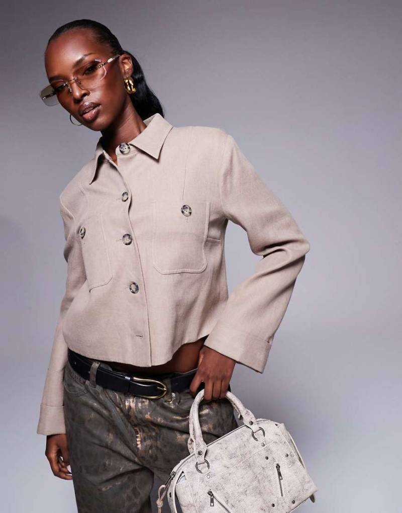 River Island - Elegante Hemdjacke aus Leinen in Beige-Neutral von River Island