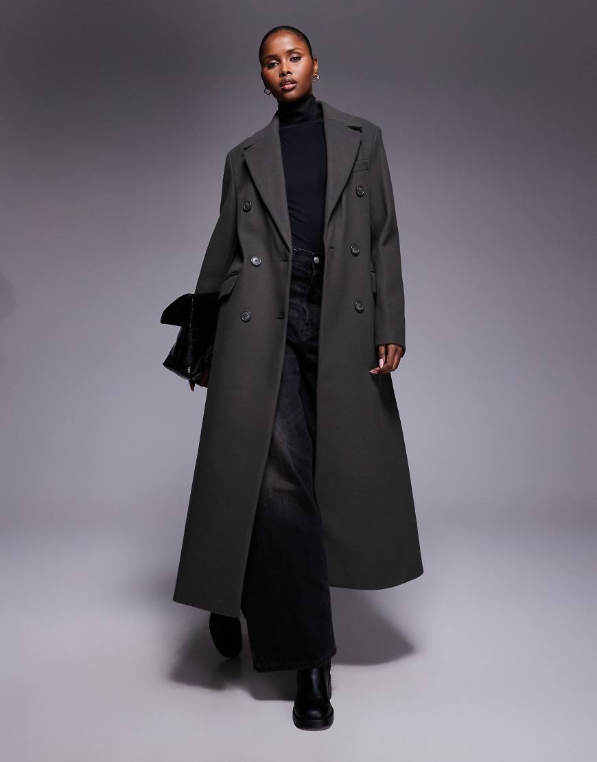 River Island - Eleganter, zweireihiger Mantel in Khaki-Grün von River Island