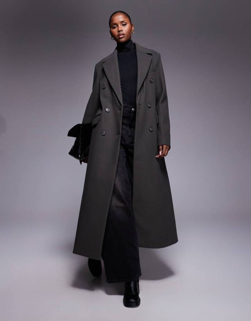 River Island - Eleganter, zweireihiger Mantel in Khaki-Grün von River Island