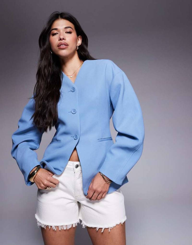 River Island - Eleganter Blazer in Hellblau mit Puffärmeln von River Island