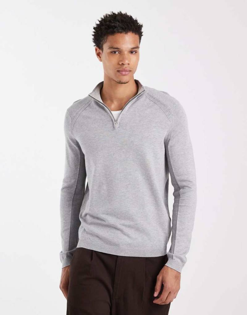 River Island - Elegantes Sweatshirt in Hellgrau mit halblangem Reißverschluss von River Island