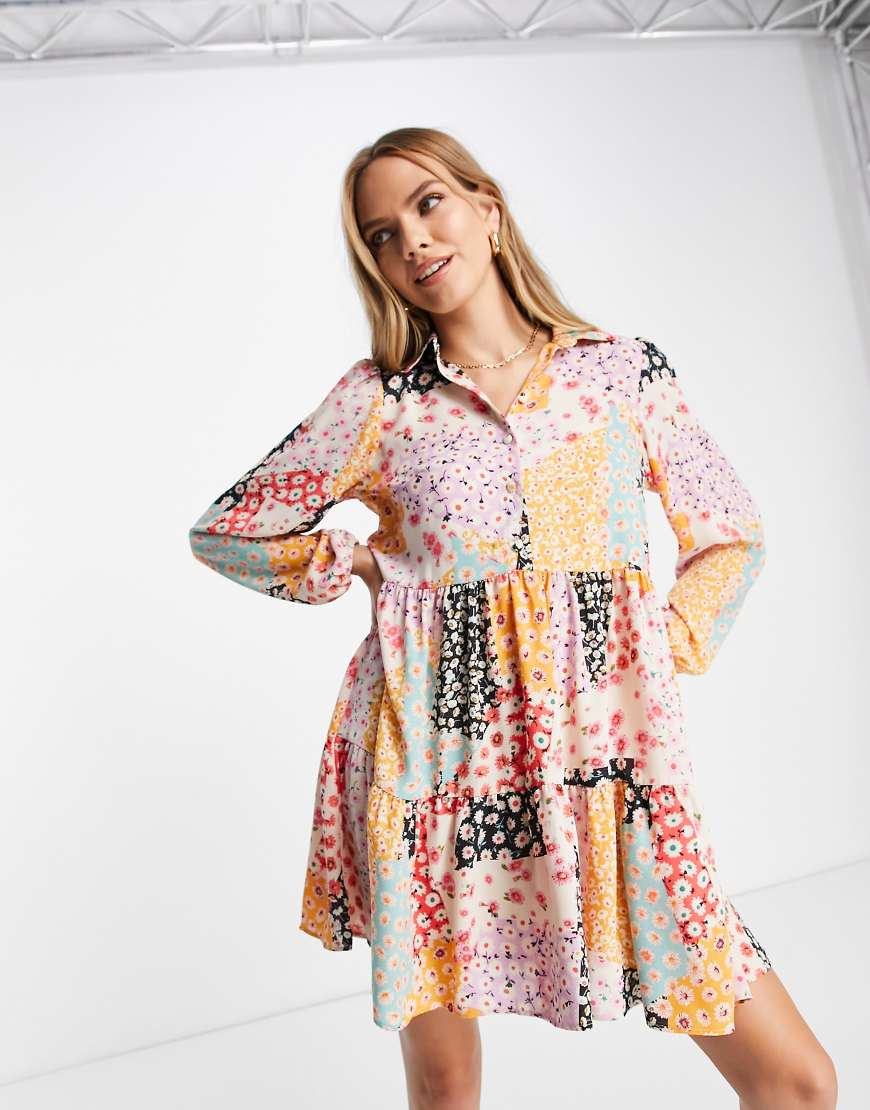 River Island - Geblümtes Mini-Hemdkleid in Cremeweiß River Island - Geblümtes Mini-Hemdkleid in Cremeweiß von River Island