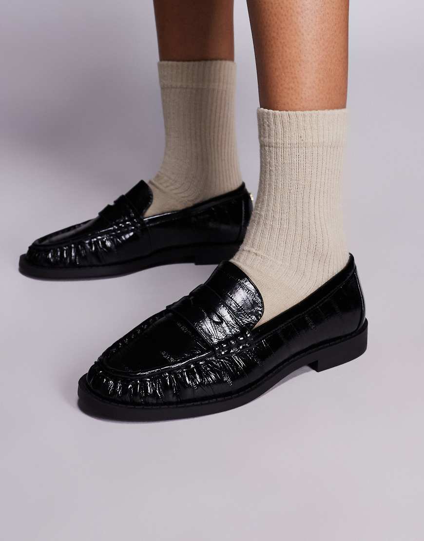 River Island - Geraffte Loafer in Schwarz von River Island