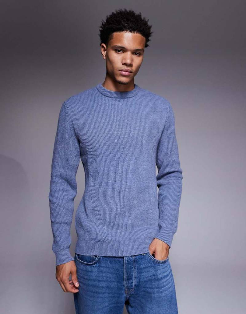 River Island - Gerippter Strickpullover in Mittelblau mit Rundhalsausschnitt von River Island
