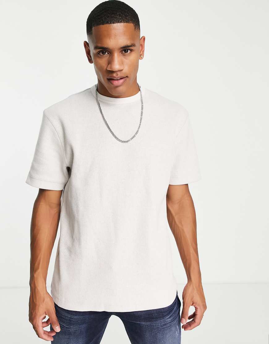 River Island - Geripptes T-Shirt in Grau von River Island