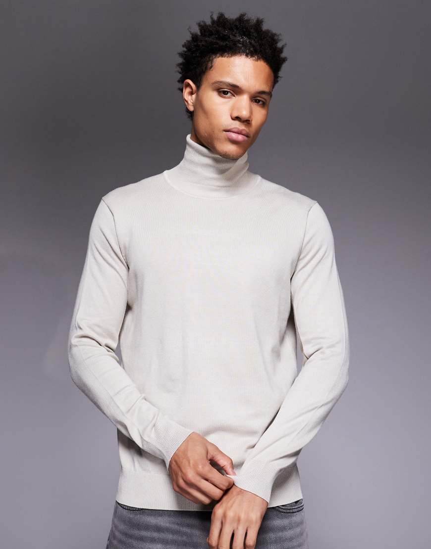 River Island - Gestrickter Rollkragenpullover in Ecru-Neutral von River Island