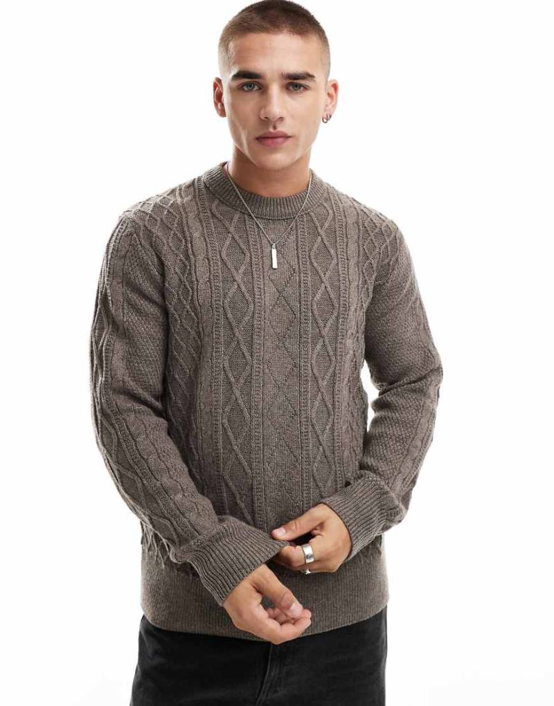 River Island - Grobstrick-Pullover in Steinbeige mit Zopfmuster-Neutral von River Island