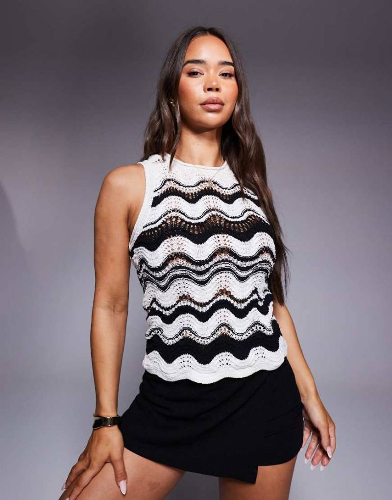 River Island - Häkel-Trägertop mit Zickzackmuster in Schwarz von River Island