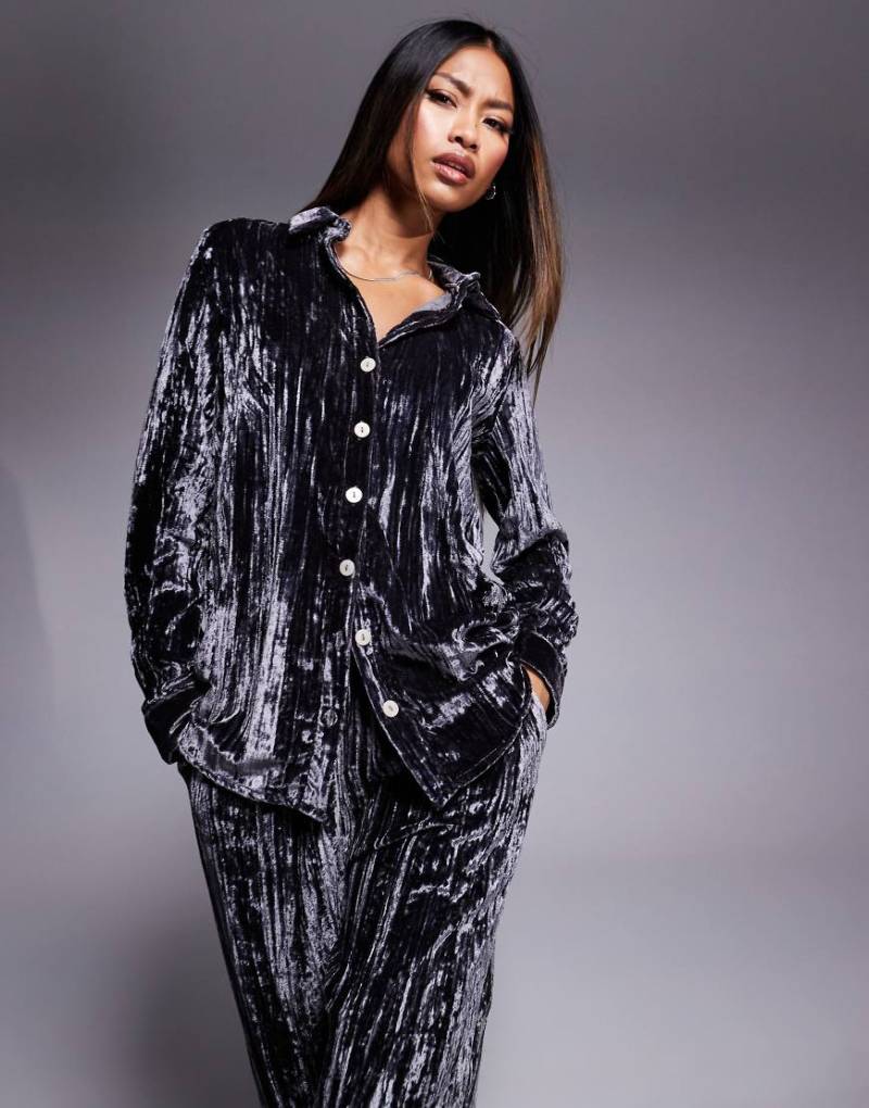 River Island - Hemdbluse aus Samt in Grau, Kombiteil von River Island