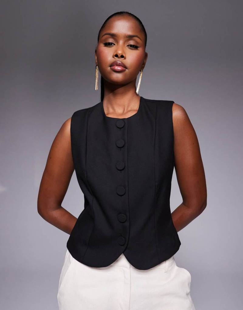 River Island - Hochgeschlossene Weste in Schwarz von River Island