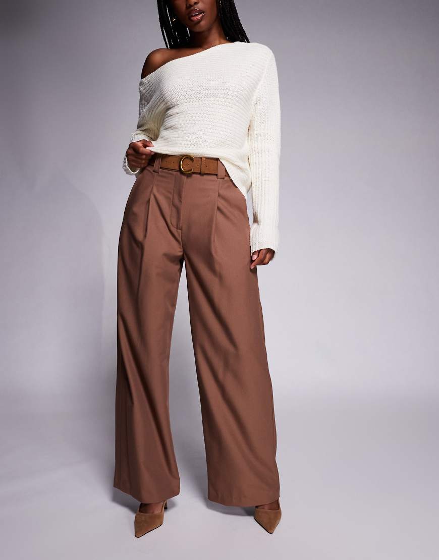 River Island - Hose in Braun mit Gürtel und weitem Bein-Brown von River Island