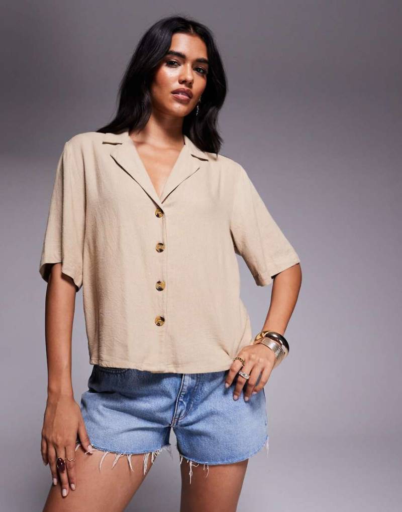 River Island - Kastige Hemdbluse in steinbeiger Leinenoptik-Neutral von River Island