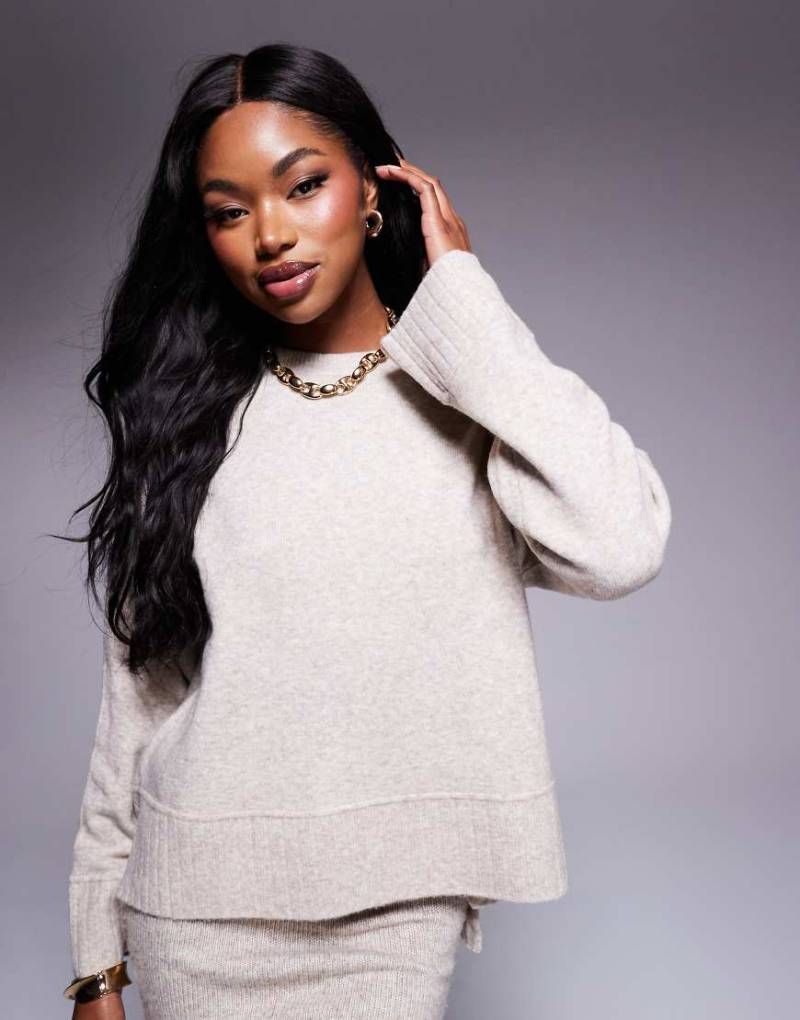 River Island - Kurzer Grobstrick-Pullover in Beige-Neutral von River Island