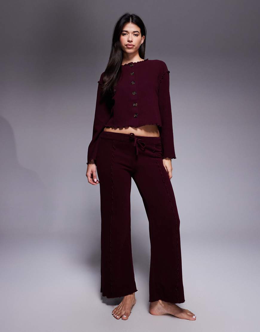 River Island - Loungewear-Set aus Jersey in Burgunderrot mit Knopfleiste von River Island