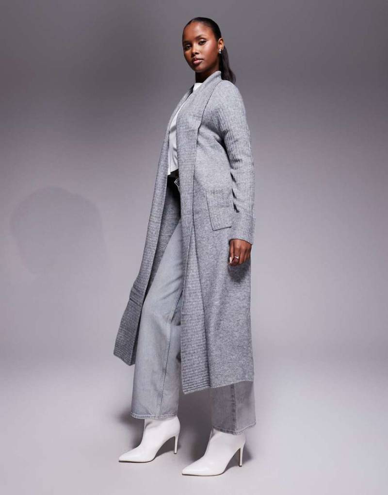 River Island - Maxi-Strickjacke in Grau mit Schalkragen von River Island