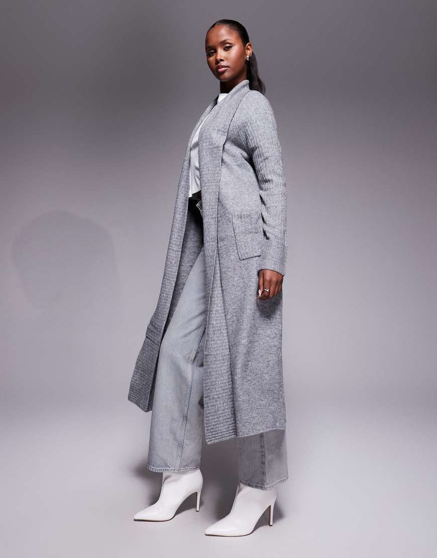 River Island - Maxi-Strickjacke in Grau mit Schalkragen River Island - Maxi-Strickjacke in Grau mit Schalkragen von River Island