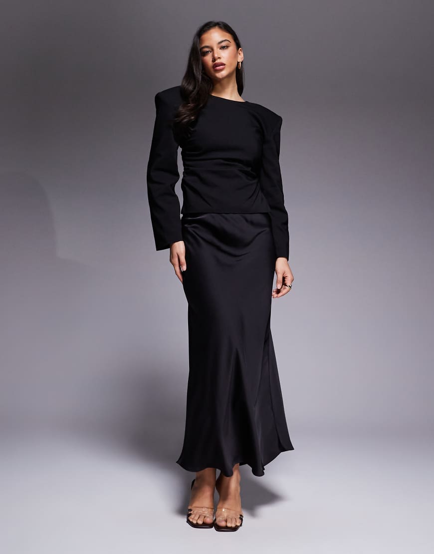 River Island - Maxirock aus Satin in Schwarz von River Island