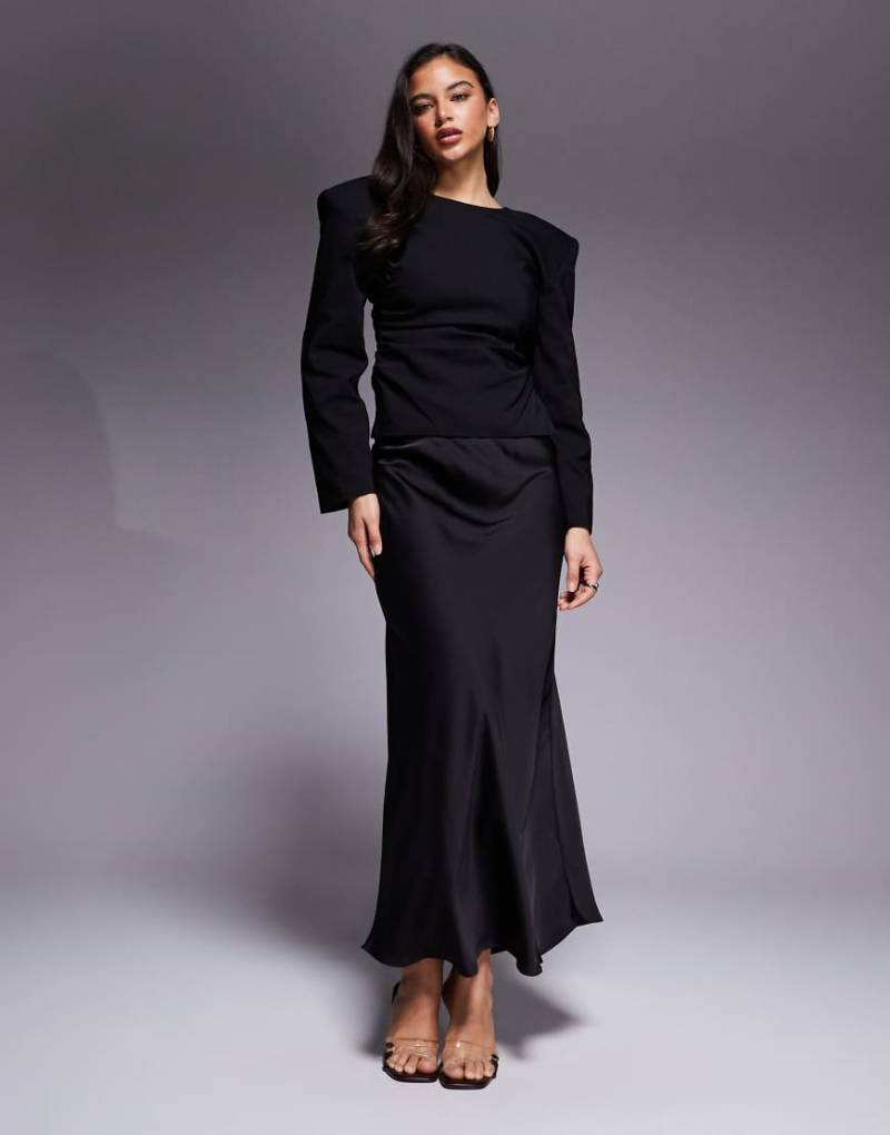 River Island - Maxirock aus Satin in Schwarz von River Island